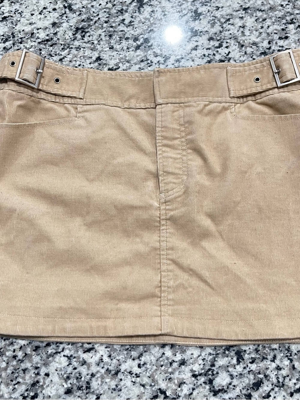 Armani Exchange Beige Corduroy Mini Skirt with Belt Detail | Size 10 - Picture 9 of 16